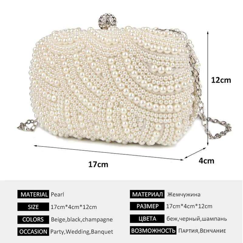 Pearl Clutch Bags Women Purse Ladies white Hand Bags Evening Bags for