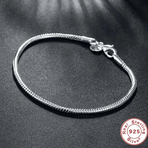 Authentic 100% 925 Sterling Silver 3MM Snake Chain Bangle &