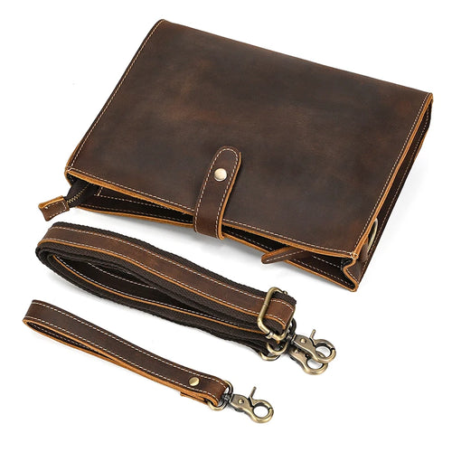 100% Genuine Leather Clutch Bag With Wrist Band 7.9 " Ipad Iphone