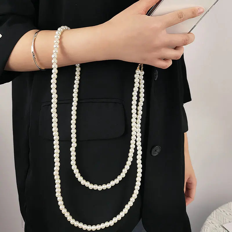 Long Mobile Phone Lanyard Pearl Crossbody Necklace Chain Strap