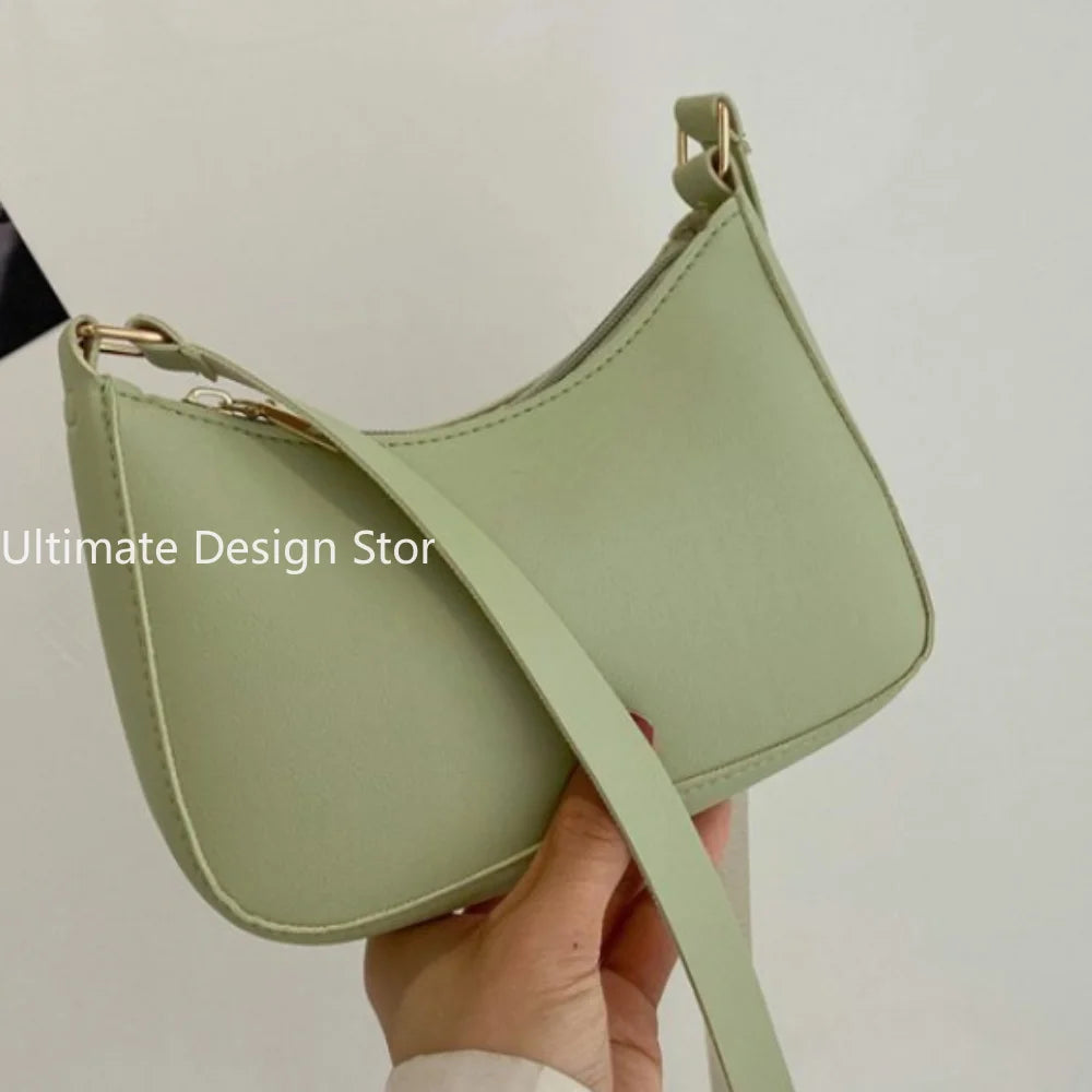 Retro Solid Color PU Leather Shoulder Underarm Bag Women's Fashion