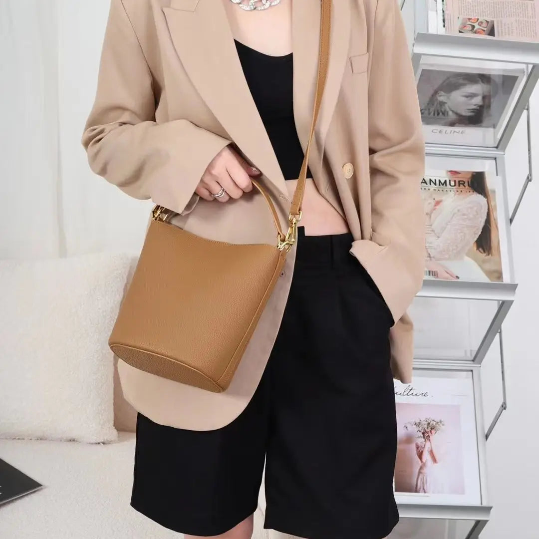 Lychee Grain Cowhide Bag Summer New Fashion Bucket Bag Trend