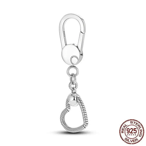 Authentic 925 Sterling Silver Moments Bag Charm Holder Key Ring Set