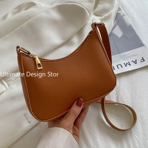 Retro Solid Color PU Leather Shoulder Underarm Bag Women's Fashion