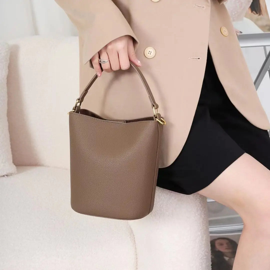 Lychee Grain Cowhide Bag Summer New Fashion Bucket Bag Trend