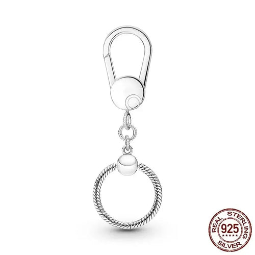 Authentic 925 Sterling Silver Moments Bag Charm Holder Key Ring Set