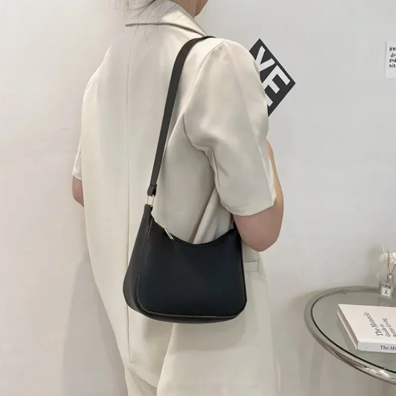 Retro Solid Color PU Leather Shoulder Underarm Bag Women's Fashion