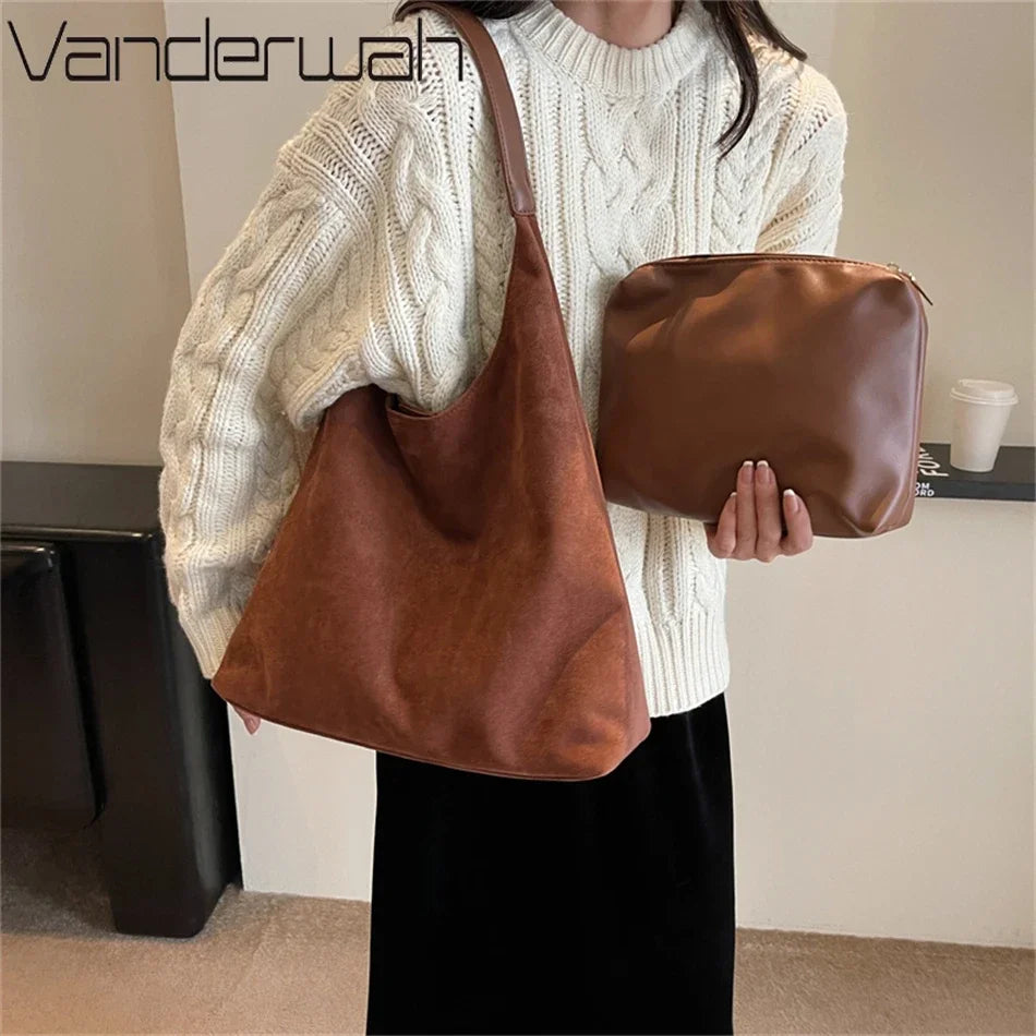 Suede Bag Leather Shoulder Bag for Women Hand Bag Ladies Winter