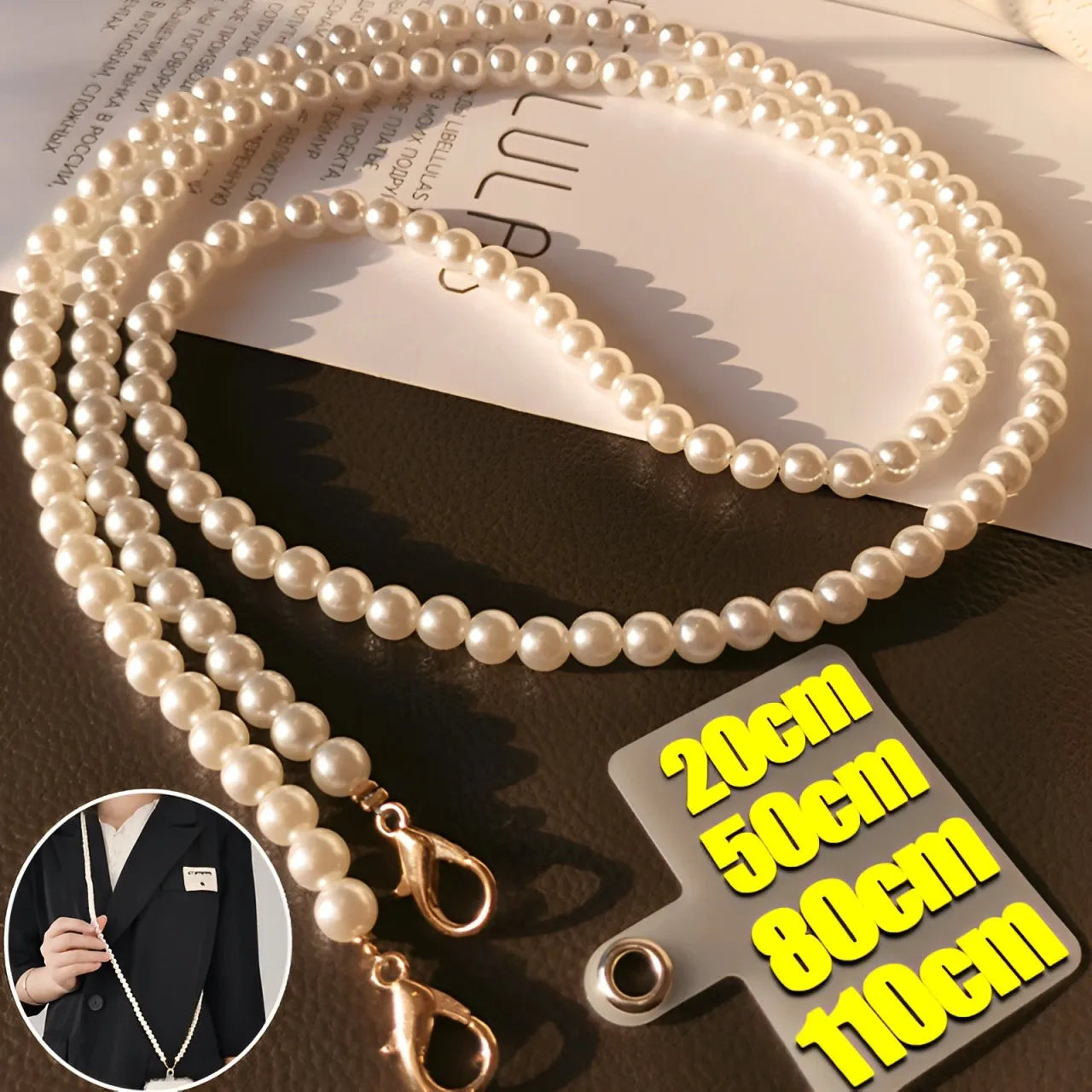 Long Mobile Phone Lanyard Pearl Crossbody Necklace Chain Strap