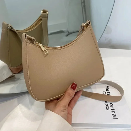 Retro Solid Color PU Leather Shoulder Underarm Bag Women's Fashion