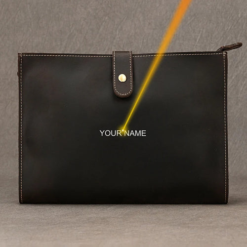 100% Genuine Leather Clutch Bag With Wrist Band 7.9 " Ipad Iphone