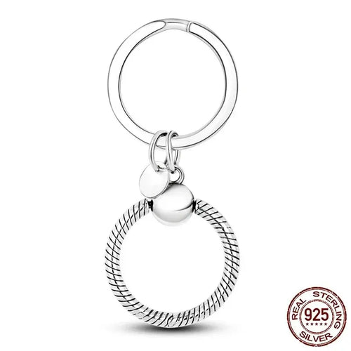 Authentic 925 Sterling Silver Moments Bag Charm Holder Key Ring Set