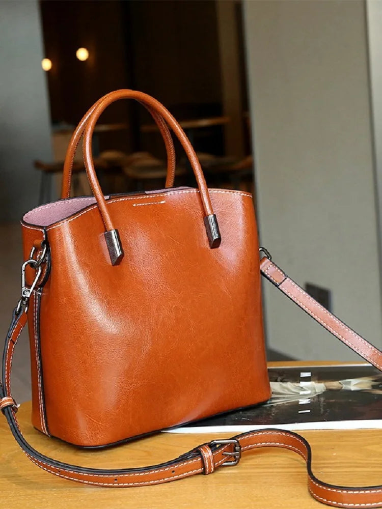 100% Geniune Leather Women Bucket Bag Casual ladies crossbody Hand Bag