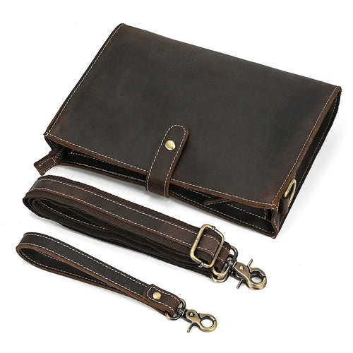 100% Genuine Leather Clutch Bag With Wrist Band 7.9 " Ipad Iphone