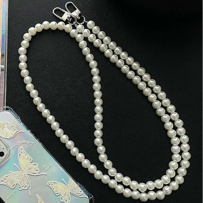 Long Mobile Phone Lanyard Pearl Crossbody Necklace Chain Strap